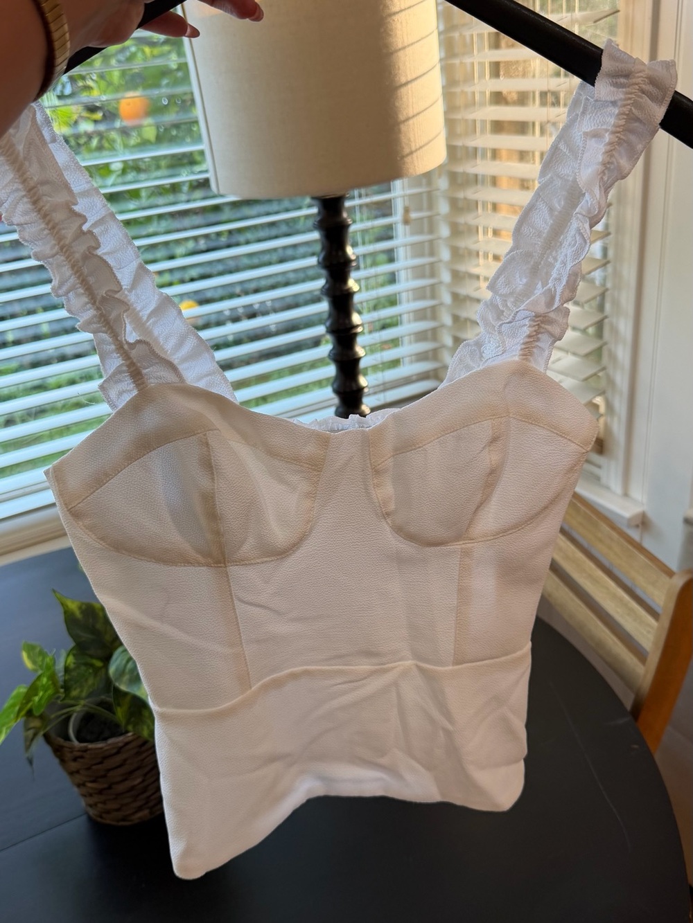 Women's White Bustier Camisole Top with Ruffled Straps